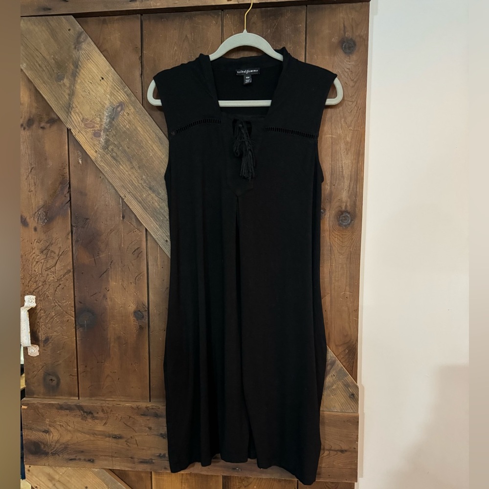 Black Midi Coverup with Tassel Detail
